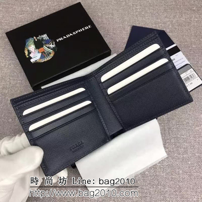 PRADA普拉達 專櫃最新款 頂級原單十字紋牛皮 男士短款錢夾 2M0513 DD1330